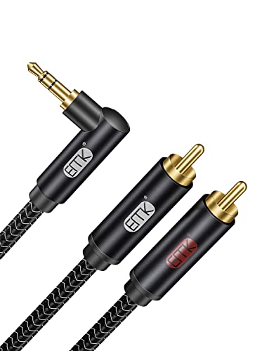EMK 3.5mm to RCA Stereo Audio Cable - Gold Plated, 90°Aux Male to 2RCA Male, 10ft/3M - Compatible with Smartphones, MP5, Tablets, Speakers, Home Theater - color: 90° 3.5mm Male to 2 RCA Male, size: 15 Ft/5M, style: 3.5mm to 2RCA