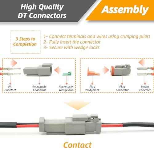 8 Sets 2 Pin DT Waterproof Connector Kit, Deutsch Automotive Electrical Butt, IP67 Waterproof Electrical Connectors Plug with 19 Pairs 16# Stamped Contacts for Car Truck Boat (2PIN-8SET) - size: 2PIN-8SET