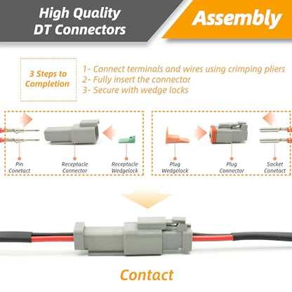 8 Sets 2 Pin DT Waterproof Connector Kit, Deutsch Automotive Electrical Butt, IP67 Waterproof Electrical Connectors Plug with 19 Pairs 16# Stamped Contacts for Car Truck Boat (2PIN-8SET) - size: 2PIN-8SET