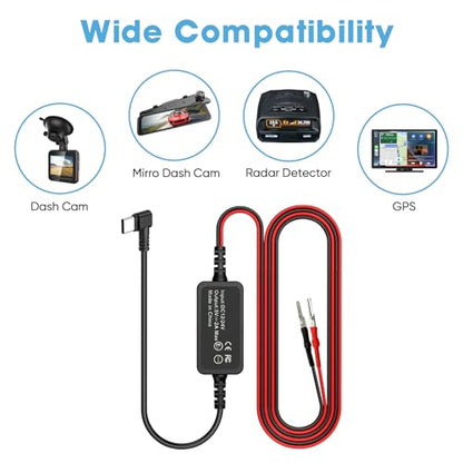 Dash Cam Power Adapter USB-C Plug,DC 12v/24v to 5v 2A Dashcam Power Adapter,Compatible with F7N,T27,N4,E1,N2S,T3,N2,G840S,G850,D07S,M300S,R3,Dash Cam Mirrior Camera Wire Kit,Quick Plug and Play