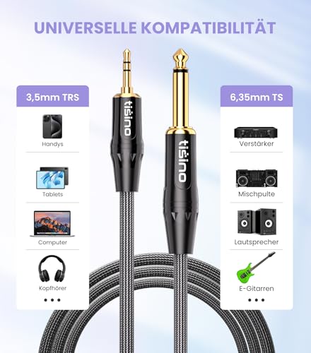 Tisino 1/4 to 1/8 Stereo Cable - 3.5mm TRS to 1/4 inch TS Mono Adapter - 3 feet - size: 3.3 feet