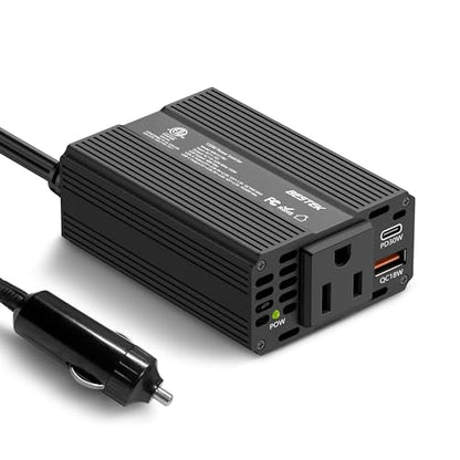 BESTEK Power Inverter DC 12V to AC 110V - 200W Car Plug Adapter Outlet PD 30W USB-C & QC18W USB-A Fast Charging Port - Car Charger Cigarette Lighter Adapter for Phone, Laptop - ETL FCC Certified - color: Matt Black