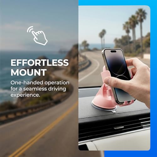 Zpana Car Phone Holder, 360° Adjustable Suction Cup Hands-Free Vehicle Windshield Dashboard Cell Phone Mount, Automotive Interior Smartphone Stand, Universal for SUV RV Truck (Pink) - color: Pink