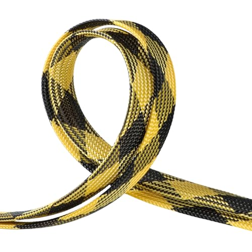 Braided Wire Loom Sleeve - Pet Proof Chew Resistant Cable Wrap, High Density Expandable Cable Sleeving for Automotive Wire Harness & PC Computer Case 16.4ft (Black Yellow, 6mm (1/4")) - color: Black Yellow, size: 6mm (1/4")
