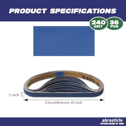 1/2" x 18" Zirconia Sanding Belts for Metal - 1/2 x 18 Inch Zirconia Metal Grinding Sand Paper, 36 PCS 240 Grits, Perfect for Knife Blade Sharpening, Metal Polishing, Derusting, Woodworking - size: 1/2" x 18" 240 Grit(36 pack)