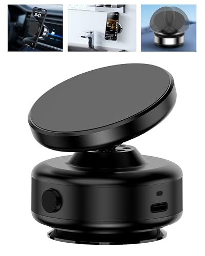 Electric Vacuum Suction Cup Magnetic Phone Mount, 360 Rotatable Magnetic Cell Phone Holder, Adjustable Hands-Free Portable for Magsafe iPhone Car Gym Mirror Smooth Surface(Black) - color: BLACK