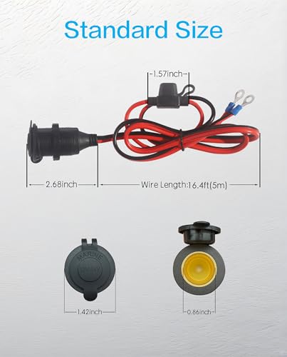 16.4FT 13AWG 12V Waterproof Cigarette Lighter Socket Power Outlet - size: 16.4FT(5m)