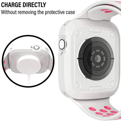 D & K Exclusives Compatible with Apple Watch 42mm Case, Shockproof Sport Protective Bumper Case for iWatch Women Men Kids GPS iWatch Series 3/2/1, White, Pink - color: White, Pink