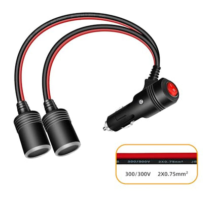 GELRHONR Cigarette Lighter Splitter 2 Socket, 12V Double Cigarette Lighter Adapter, 18AWG Dual Cigarette Lighters Extension Cord with 15A Fuse (1 to 2) - size: 0.2M, style: 1 to 2