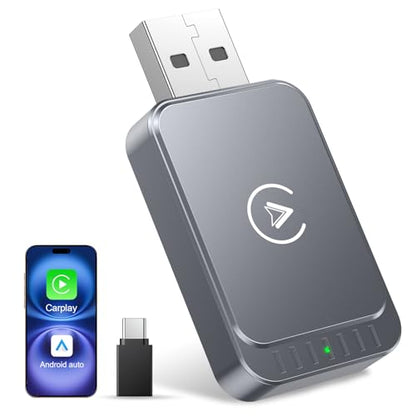 AuroraLink Wireless Carplay Adapter for Apple iPhone & Android Auto 2-in-1 Fast & Stable Carplay Wireless Adapter Convert Wired to Wireless Car Play Dongle for iOS 10+/Android 11+ (Grey) - color: Grey