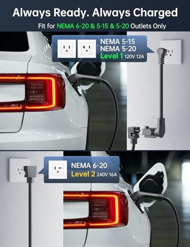 Raylix 16A Level 1&2 EV Charger with Holder, 110V-240V J1772 Charger with 21ft Cable [Adjustable Current &Delay Charging] EV Charger Level 1 with Wall Mount for All SAE J1772, Nema 6-20 & Nema 5-15 - size: 16A For ALL J1772 EVs