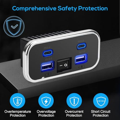 Linkstyle 2PCS RV USB Outlet, 76W Dual 18W USB-A & Dual 20W PD3.0 Ports, Power Outlet Panel with Switch for 12V/24V Car Truck Marine - color: 2PCS