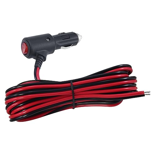 12V 12Volt Fused Replacement Cigarette Lighter Male Plug with On Off Switch - 12FT 12Volt 15amp Male Cigarette Lighter Plug with Bare Wire,12V Cooler Cigarette Plug Replacement with Led Lights - size: 12FT