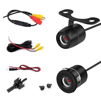 Backup Camera, HD 12V 170°Wide Angle Car Camera, Waterproof Reverse Camera with Video Cable Power Cord Screws & 2 in 1 Mount, Universal for Cars Trucks SUVs (Black)