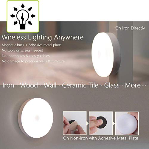 RTSU Mini Touch Light, Rechargeable Battery Operated Closet Lights Wardrobe Lights, Magnetic Stick-on Anywhere LED Night Light, Wireless Under Cabinet Lighting, Dimmable Tap Push Light Lamp - color: Ivory White-flat