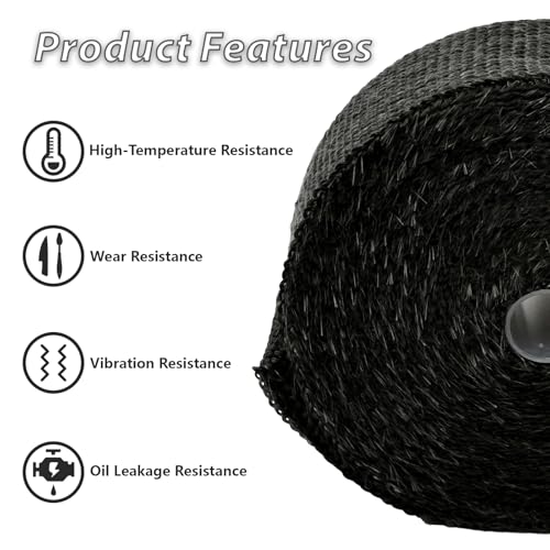 Black 2" x 50' Exhaust Header Heat Wrap Roll with 10PCS Stainless Steel Locking Ties for Motorcycle Cars Heat Shield（2 Packs） - size: 2" x 50'-2PC-Black