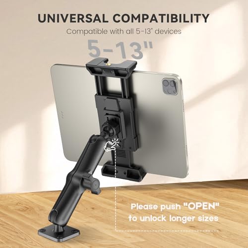 OHLPRO 6" Aluminum Arm Tablet Mount for Truck - Heavy Duty Drill Base Car Tablet Holder Compatible with iPad Samsung Tab 5"-13" Tablets and Phones, for Dashboard/Wall/Business/Desktop, etc. - size: 6" Aluminum Arm
