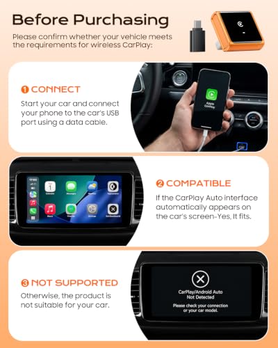 Mini Wireless CarPlay Adapter for iPhone Apple, USB-A/C Plug & Play - color: Cosmic Orange