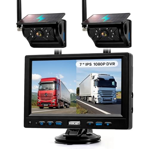 2 Solar Magnetic Wireless Trailer Camera System, 7" IPS DVR Screen + Solar Powered Night Vision Rear Camera, 100% No Wiring Waterproof Backup Camera System for RV Truck Trailer Hitch, BS2 - size: 7" 2-Cam