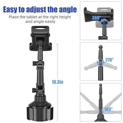 Ipad Holder for Car, Cup Phone Holder, Universal 360° Rotation Adjustable Long Arm, for 4"-13" Cell Phone iPhone iPad, Travel Accessories