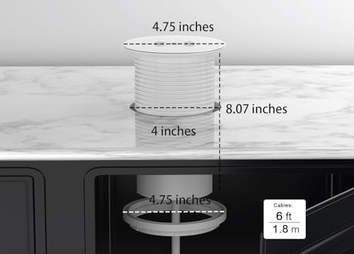 Pop up Outlet,4-inch Hole,4-AC,PD20W USB-C,6ft Cord,White - color: White