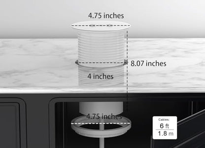 Pop up Outlet,4-inch Hole,4-AC,PD20W USB-C,6ft Cord,White - color: White