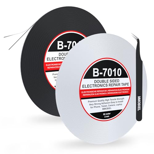 MMOBIEL Double Sided Adhesive Tape 2mm 2 x 50m Roll (Black & White) Ultra Strong Mounting Tape for LCD Screen Repair, Smartphone Tablet Laptop Glass Fix – Total 100m (328ft) - color: Black & White, size: 2 mm