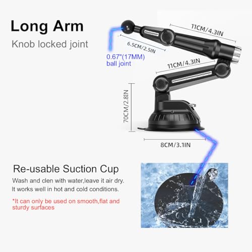 OCEANLOVE for Magsafe Phone Holder Tuck Pickup Car Windshield Dashboard Mount,Heavy Duty Long Arm Suction Cup, Accessories for Window Windscreen Compatible with iPhone 16 15 14 13 12 Smartphones