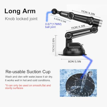 OCEANLOVE for Magsafe Phone Holder Tuck Pickup Car Windshield Dashboard Mount,Heavy Duty Long Arm Suction Cup, Accessories for Window Windscreen Compatible with iPhone 16 15 14 13 12 Smartphones