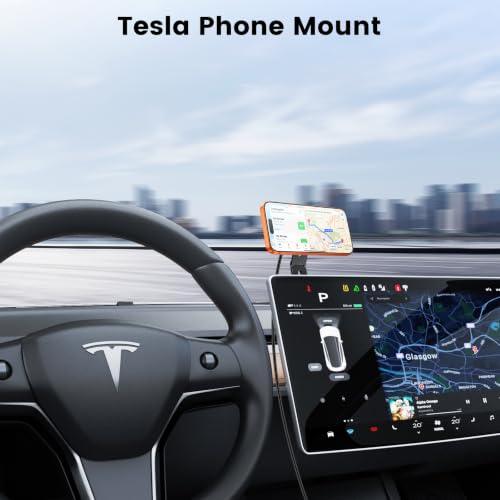 Magnetic Laptop Phone Mount with 15W Fast Wireless Charger, Compatible for iPhone 12-17 Series & All Phones, Adjustable Laptop Phone Holder for Tesla Model 3/Y/S/X Desktop Screen Stand - color: Black
