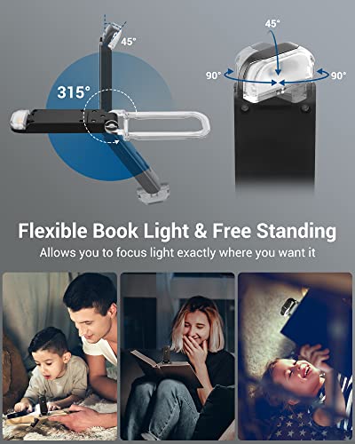 DEWENWILS Book Reading Light with Cilp, LED Clip on Book Light for Reading in Bed, USB Rechargeable Eye Care Book Lamp for Kids, Bookworms,2 Brightness Levels (Black) - color: Black