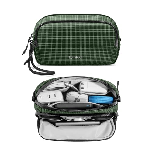 tomtoc Electronic Organizer Travel Case Performance, Dual Compartment Bag - color: Green Plaid, size: Medium