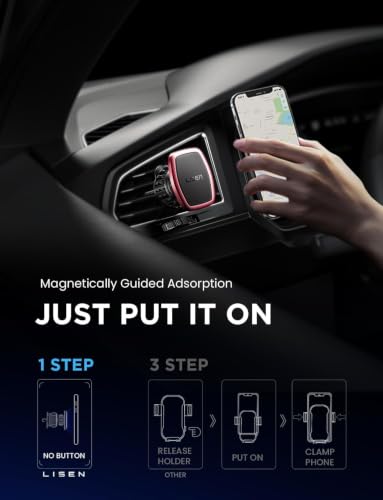 LISEN 2 Pack Magnetic Phone Holder for Your Car Mount 6 Military Magnets Car Phone Holder Mount Vent Cell Phone Holder Mount Vent Cell Phone Holder (Red) - color: Red