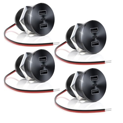4PCS 72W RV USB Outlet All-Aluminum 12V/24V 3 Charging Ports, GIBBAB 36W PD3.0 Type-C+2 18W QC3.0 Fast Charging Socket, Recessed Mount Car Charger Cigarette Lighter Replacement for Camper Trailer Boat - color: Black, size: 4P