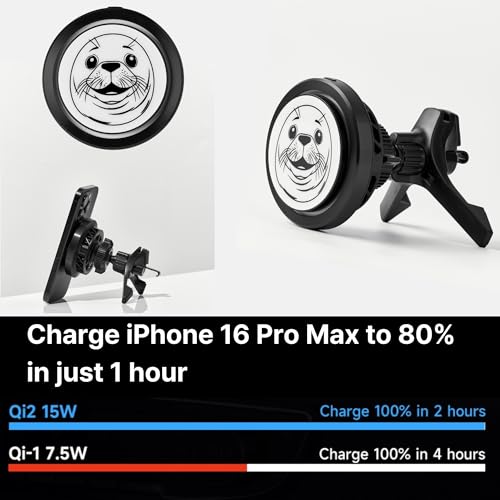 Qi2 Certified 15W Wireless Car Charger with Peltier Cooling, MagSafe Compatible Magnetic Car Mount, Strong N52 Air Vent Phone Holder for iPhone 17/16/15/14 Pro Max, Galaxy S26/S25(Harp Seal) - color: Harp Seal