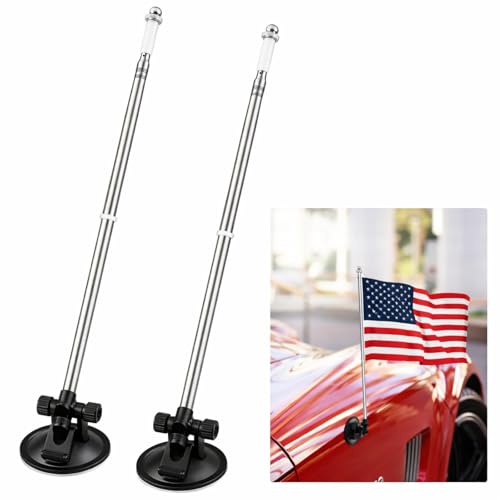 2 Pack Car Flag Pole with Suction Cup Mount, 18-62.4'' Telescopic Stainless Steel Vehicle Flagpole Holder, 180° Adjustable Flag Mount for Car Truck Rv Boat