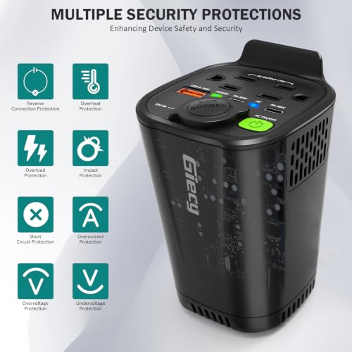150W Car Power Inverter for Vehicles, DC 12V to AC 110V Car Adapter for Plug Outlet, with Dual AC Outlets, 18W USB, Dual 30W PD and Cigarette Lighter Adapter Car Charger for Phone, Laptop