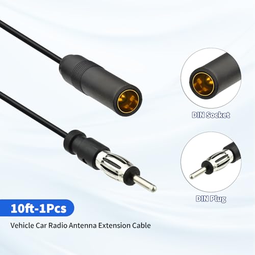 Yuslao Vehicle Car AM FM Radio Antenna Extension Cable 10ft / 3m DIN Plug to Socket RG174 Car Antenna Extension Cable for Vehicle Truck Stereo Head Unit CD Media Receiver Player - color: DIN Plug to Socket-10ft/3m
