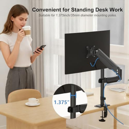 suptek Single Monitor Arm for Desk Mount Stand,Adjustable Monitor Arm for 17 to 32 inch Screen, Support Weight up to 22lbs, Mounting Holes 75x75mm to 100x100mm, ,Pneumatic Pole Mount Arm Black - size: Pole Mount Arm