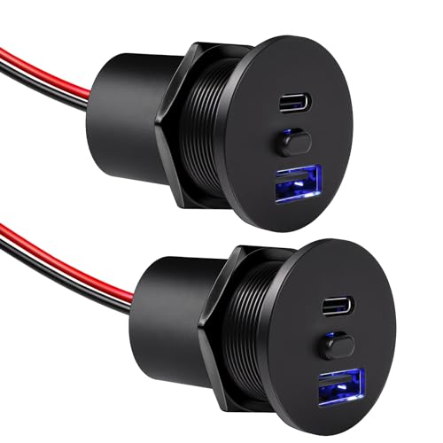 Acegoo Aluminum RV USB Outlet w/Switch 30W Type-C & 18W Type A Car Charger Socket PD3.0 & QC3.0 Dual Port Fast Charging 12V USB Charger Replacement Accessories for RV Camper Truck Boat Golf (2Pcs) - color: 2Pcs