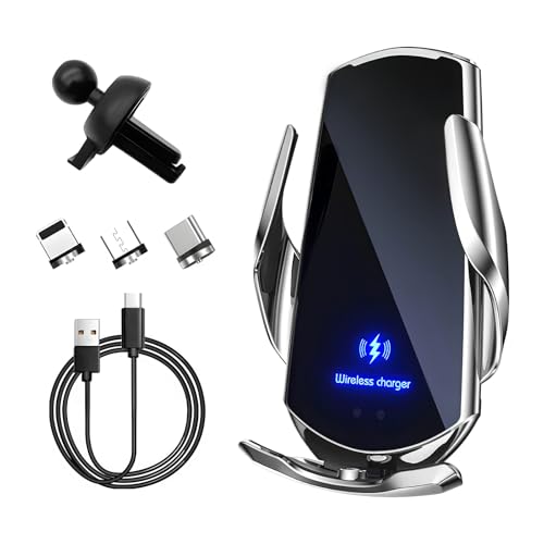 Wireless Car Charger, 15W Fast Charging Mount Electric Induction Car Phone Holder, Universal Auto-Clamping Magnetic Charger Air Vent Mount Bracket for Most Smartphones (Silver) - color: Silver