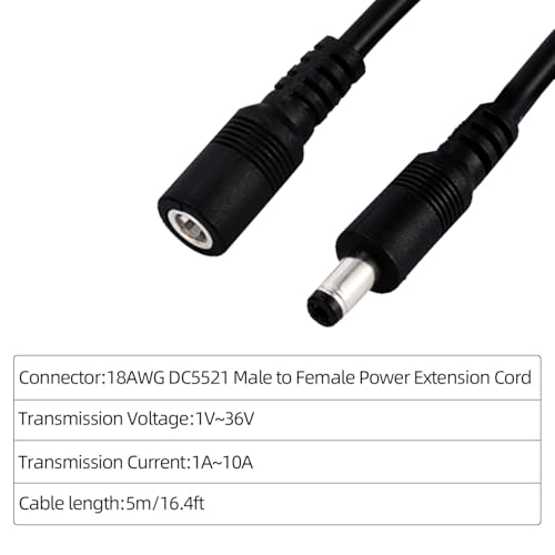 16.4FT DC Power Extension Cable 5.5mmx2.1mm 18AWG Male to Female 2pcs - color: Black 2pcs, size: 16.4ft