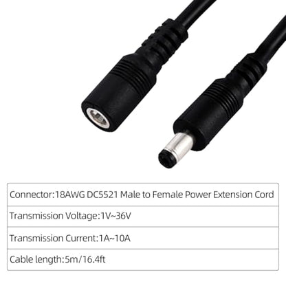 16.4FT DC Power Extension Cable 5.5mmx2.1mm 18AWG Male to Female 2pcs - color: Black 2pcs, size: 16.4ft