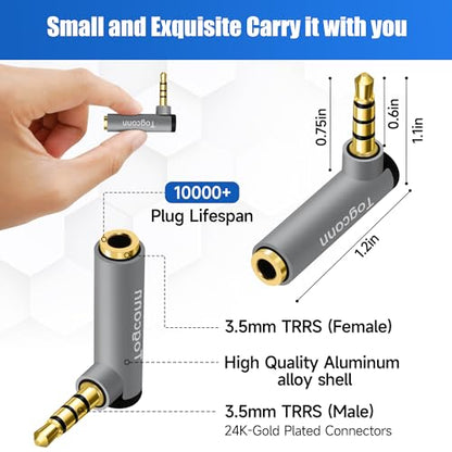 Right Angle 3.5mm 1/8" Audio Mic Adapter 2-Pack,90 Degree 3.5mm 1/8 Inch TRRS Male to Female Stereo Headphone Microphone Jack Plug AUX Connector Compatible with Headset, Tablets, MP3 Players, Speakers - color: 3.5mm TRRS Male to Female, size: 2 Pack