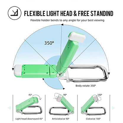 EGWASER Portable USB Rechargeable LED Clip on Book Light for Reading in Bed, 3 Brightness Adjustable Dimmable Bookmark Light for Eye-Protection, Reading Lamp (Green) - color: 1-Pack Green