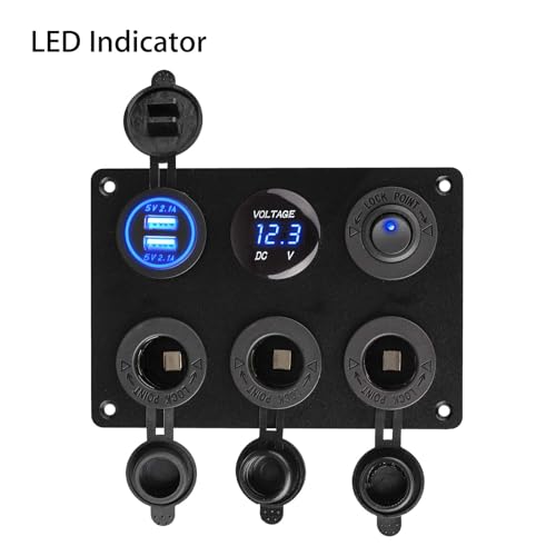 Linkstyle 6 in 1 Charger Socket Panel, 3 Cigarette Lighter Splitter with Dual USB Charger Ports & LED Voltmeter & Rocker Switch for 12V/24V Car RV Boat - color: 6 in 1 Charger Socket Panel