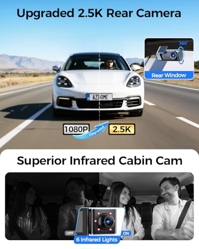 AZDOME 3 Channel Dash Cam Front and Rear Inside, 4K+1080P+2.5K ADAS Dash Cam, 3.19'' IPS Car Camera, 5.8G WiFi GPS Dash Cam for Cars, Voice Control, Night Vision, 24/7 Parking Mode, 64GB Card M550 Pro - color: Matte Black