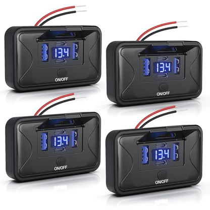 2PCS 108W 4 Port 12V RV USB Outlet Switch Voltmeter Panel Wall Mount - color: Black Blue, size: 2P