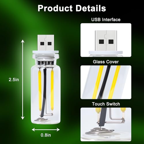 Car USB Night Light Touch Dimmable - 1-Pack Retro LED Filament Lamp for Truck Interior, Bedroom & Camping | Glass Bottle Ambiance Lighting (Green) - color: 1 PCS (Green)