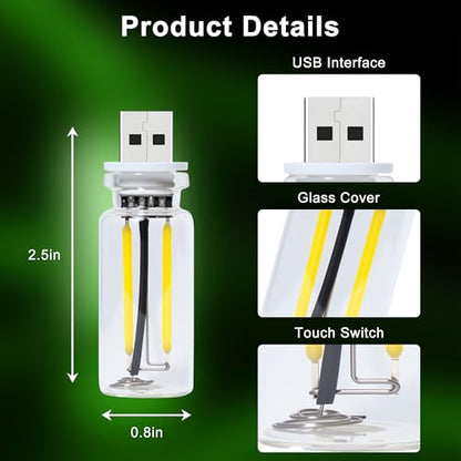Car USB Night Light Touch Dimmable - 1-Pack Retro LED Filament Lamp for Truck Interior, Bedroom & Camping | Glass Bottle Ambiance Lighting (Green) - color: 1 PCS (Green)